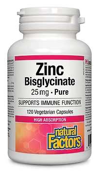 NATURAL FACTORS Zinc Bisglycinate (25 mg - 120 veg caps)