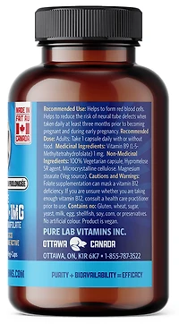 PURE LAB VITAMINS Bioactive Folic Acid (L-5-MTHF) Slow Release (60 veg caps)
