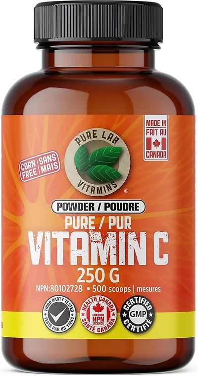 PURE LAB VITAMINS Vitamin C Powder, Corn + Sugar Free (500 mg - 250 g)