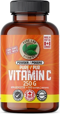 PURE LAB VITAMINS Vitamin C Powder, Corn + Sugar Free (500 mg - 250 g)