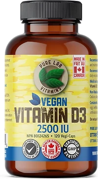 PURE LAB VITAMINS Vegan Vitamin D3 2500 IU (Dry, Crystalline, Pine Source) 120 V-Caps