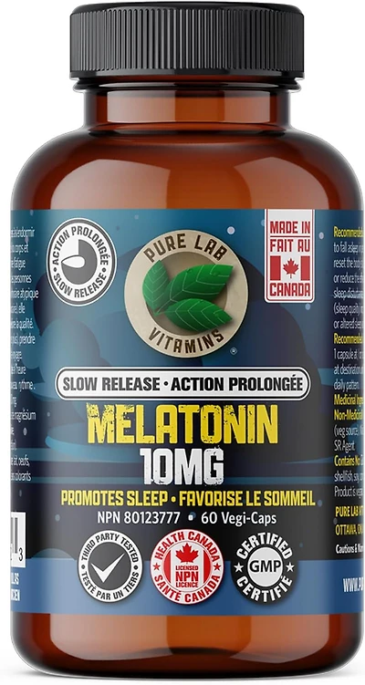 PURE LAB VITAMINS Melatonin Slow Release (10 mg - 60 veg caps)