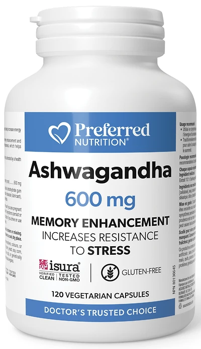 Preferred Nutrition Ashwagandha (600 mg - 120 Vegetarian Capsules)