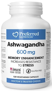 Preferred Nutrition Ashwagandha (600 mg - 120 Vegetarian Capsules)