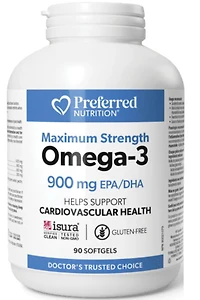 PREFERRED NUTRITION Omega-3 Maximum Strength (900 mg EPA/DHA - 90 EC sgels)