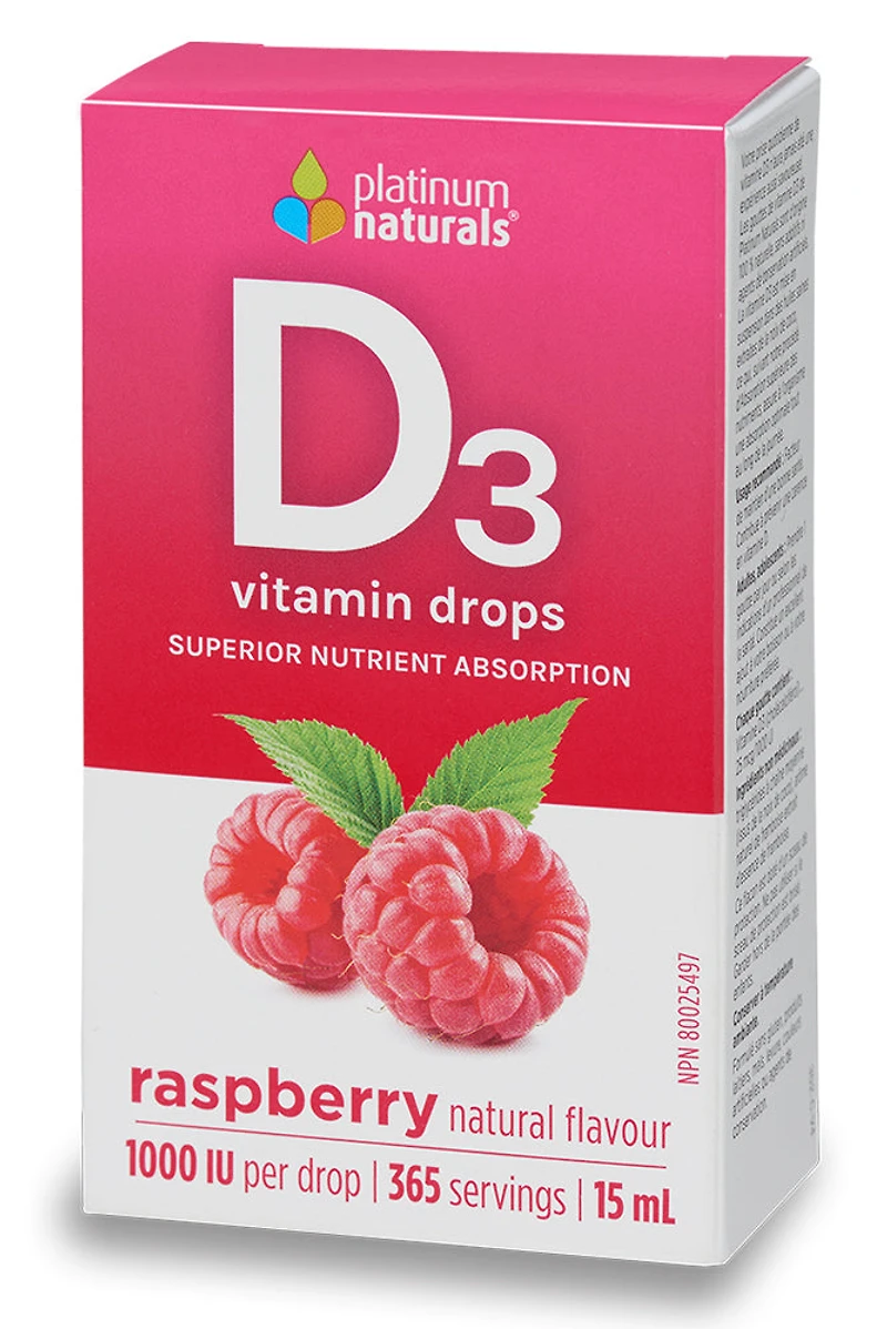 PLATINUM Vitamin D3 Drops (Raspberry - 1000 iu - 15 ml )