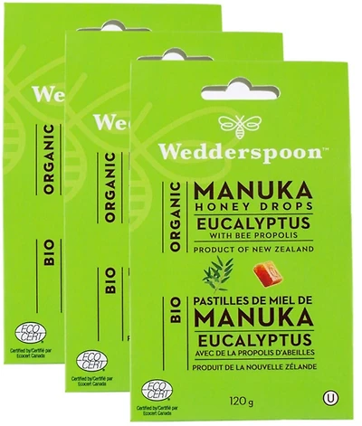 WEDDERSPOON Organic Manuka Honey Drops (Eucalyptus - 120 Gr) 3 Pack