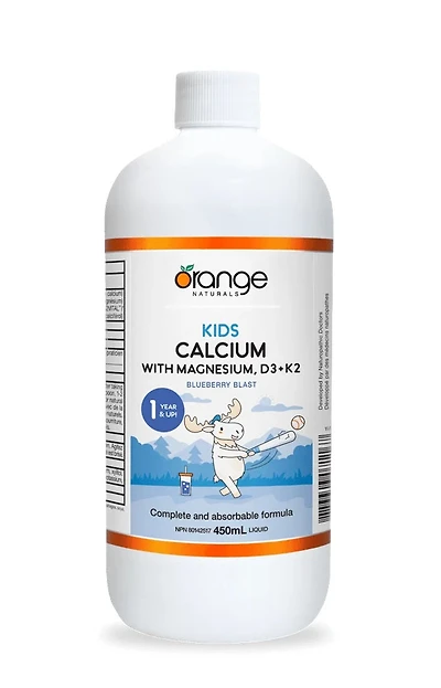 ORANGE NATURALS Kids Calcium with Magnesium, D3 + K2 (Blueberry Blast - 450 ml)