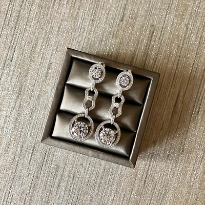 Cubic Bejeweled Link Earrings in White