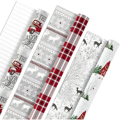 Hallmark Holiday Reversible Wrapping Paper Bundle, Rustic Christmas (P