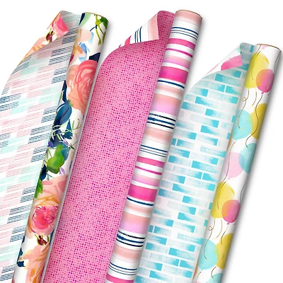 Hallmark All Occasion Reversible Wrapping Paper Bundle - Watercolor Fl