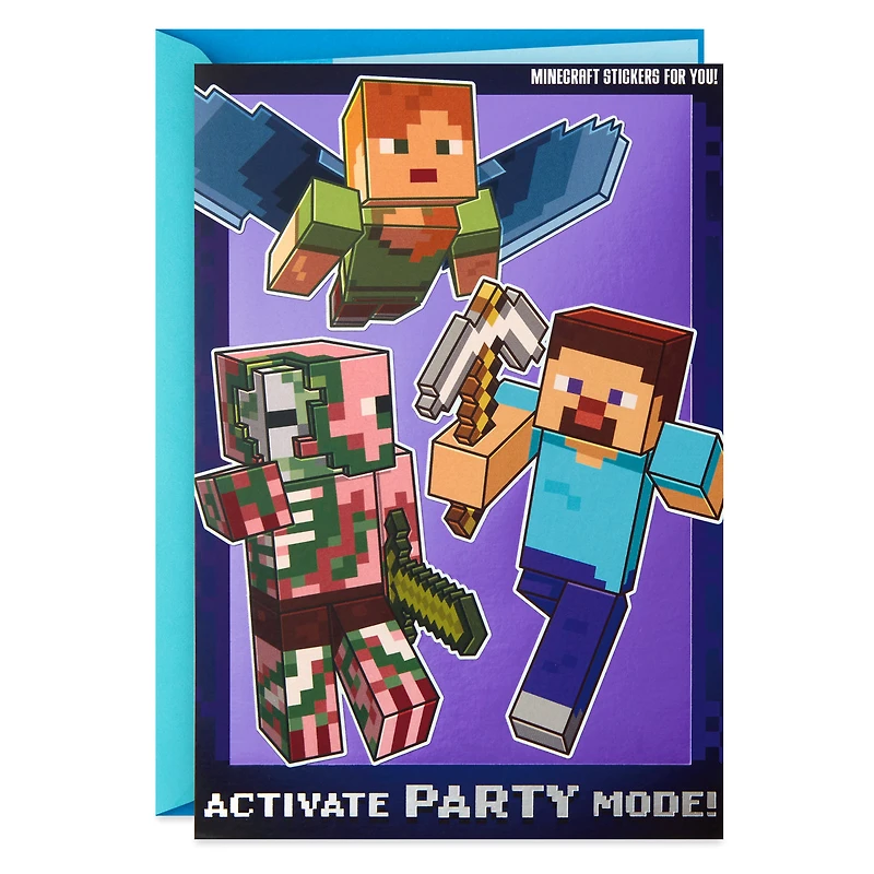 Minecraft Birthday Card for Kids with Stickers (Party Mode)
