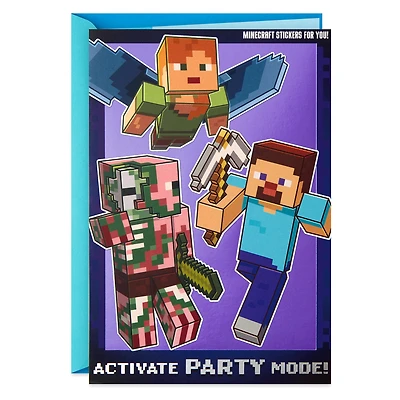 Minecraft Birthday Card for Kids with Stickers (Party Mode)