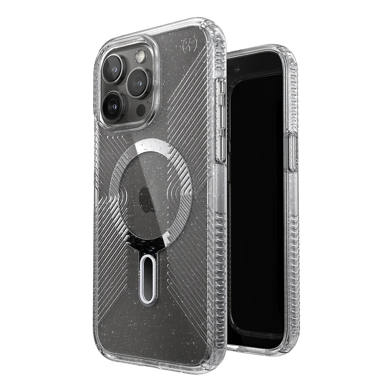 Speck Presidio Lux Glitter Grip Case with MagSafe/Click Lock for iPhone 15 Pro Max- Clear/Platinum Glitter