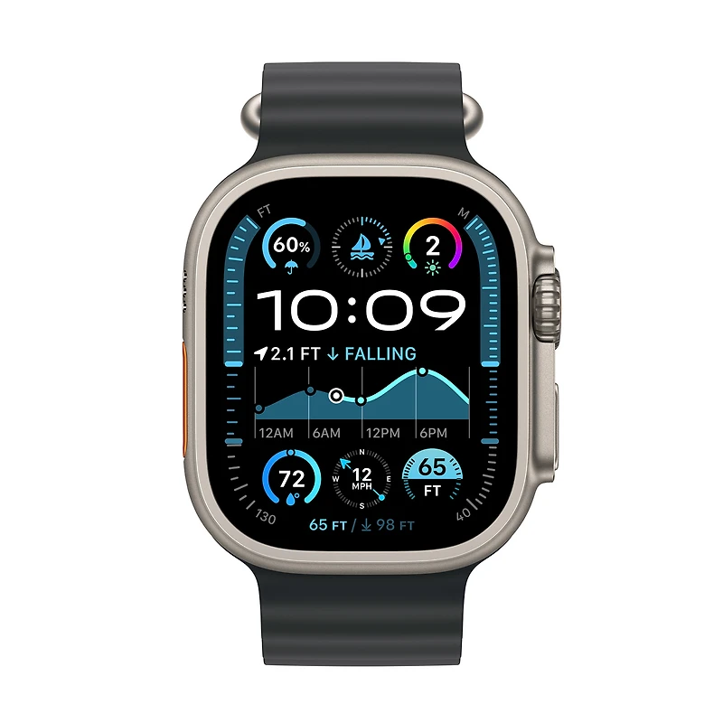 42mm/44mm/45mm/46mm/49mm Black Ocean Band - Natural Titanium Finish