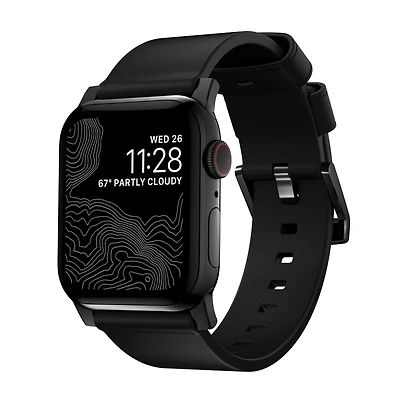 Nomad 42/44/45mm Modern Strap for Apple Watch - Black Hardware / Black Leather
