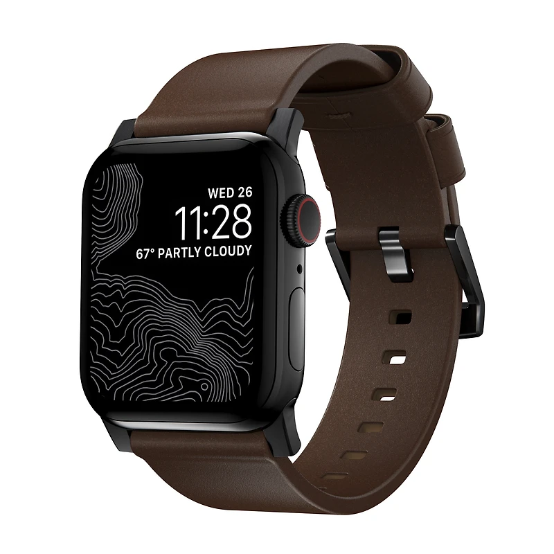 Nomad 42mm/44mm/45mm/46mm/49mm Modern Strap for Apple Watch - Black Harware / Brown Leather