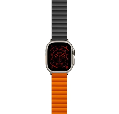 Logiix Vibrance Link Magnetic Silicone Apple Watch Ultra Band 49mm - Black/Orange