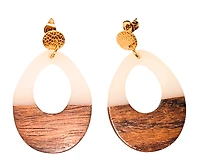 White and Walnut Earrings Teardrop with Cutout