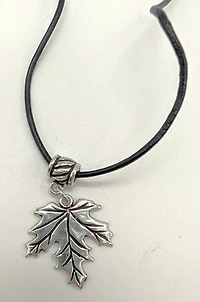 Maple Leaf Pendant Black Leather Cord Necklace
