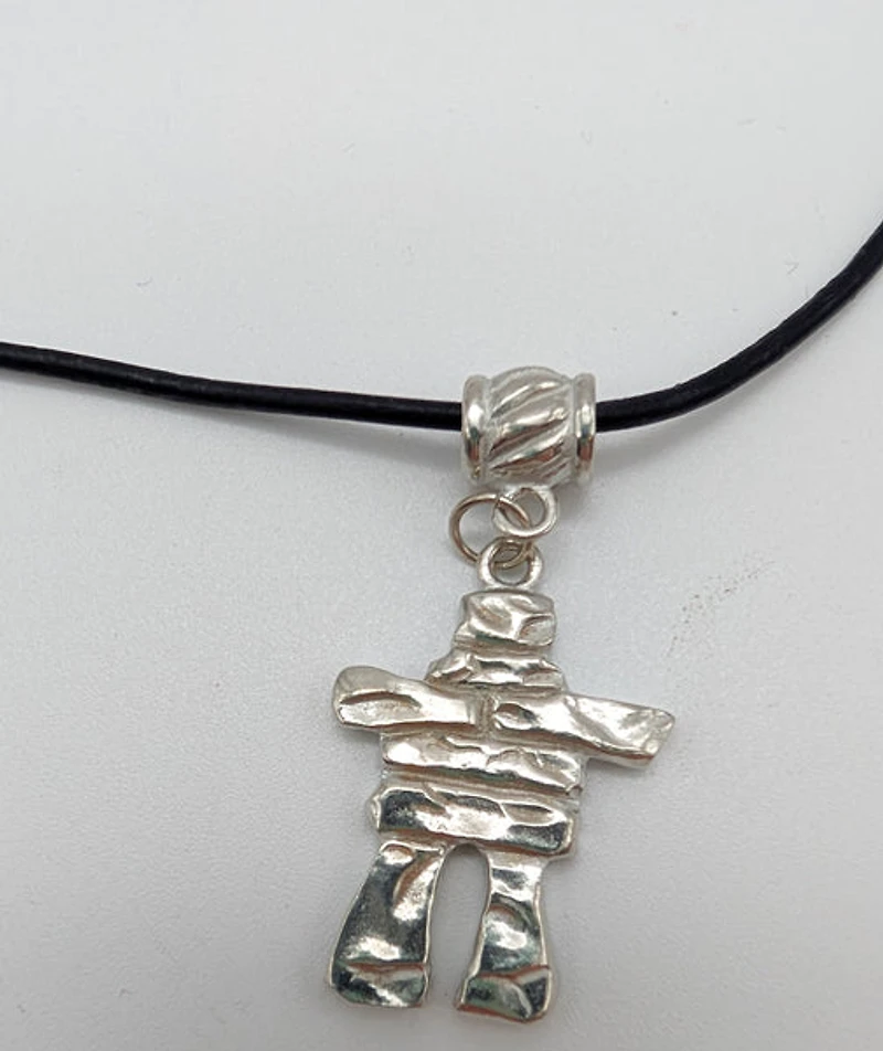 Inukshuk Pendant Black Leather Cord Necklace