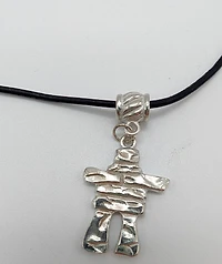 Inukshuk Pendant Black Leather Cord Necklace