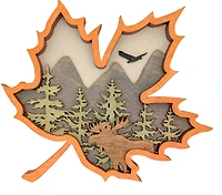 Maple Leaf Shaped Wood Art Forest Scene