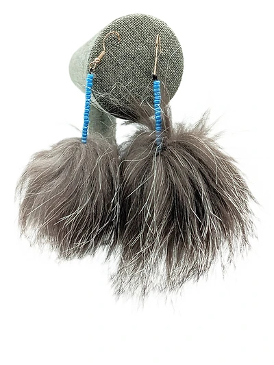 Beaded Sealskin Pom Pom Earrings