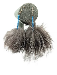 Beaded Sealskin Pom Pom Earrings