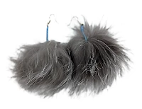 Beaded Sealskin Pom Pom Earrings
