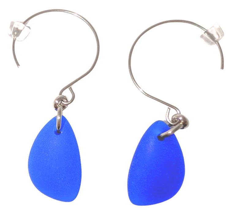 Cultured Sea Glass Earrings Navy