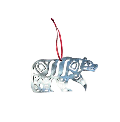 Brushed Steel First Nations Bear Ornament