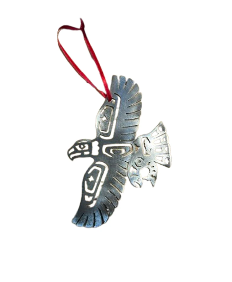 Brushed Steel First Nations Eagle Ornament
