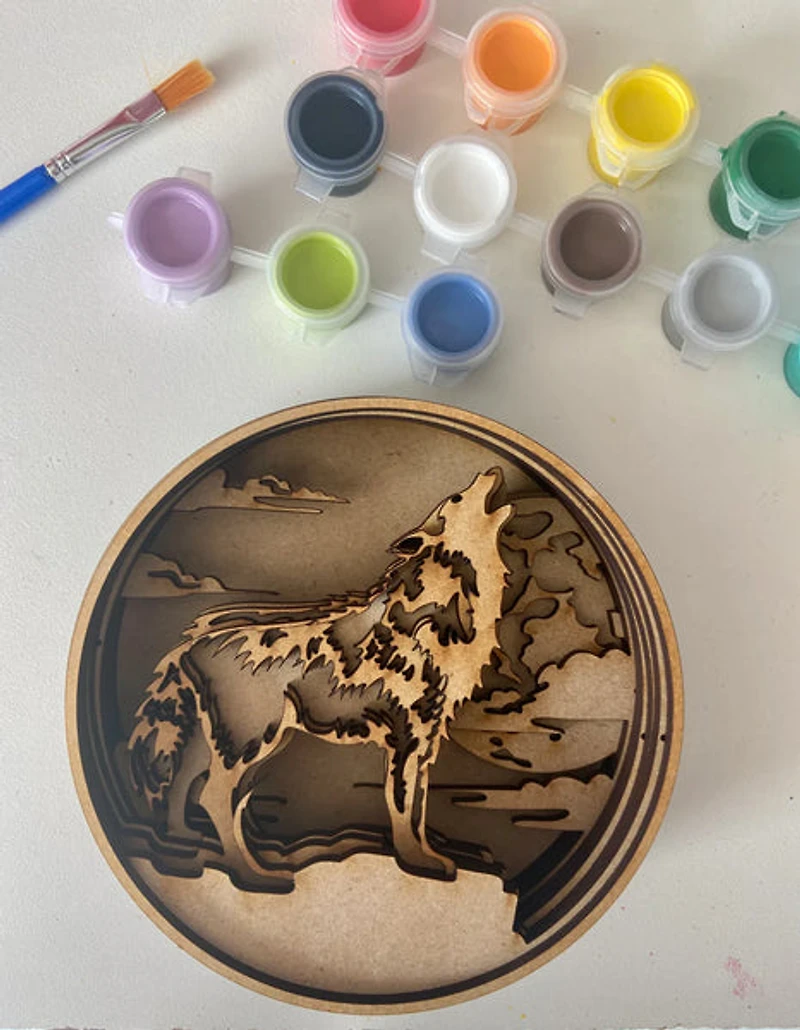 Paint By Layers Craft Kit- Wolf Shadow Box