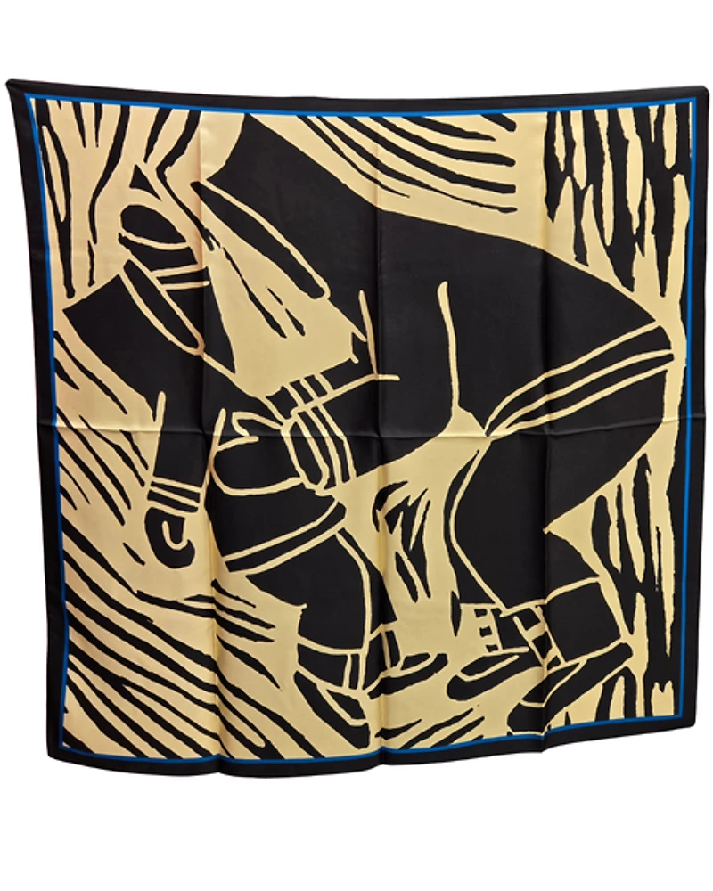Inuit Silk Scarf - "Cheering him to blossom" (Black)