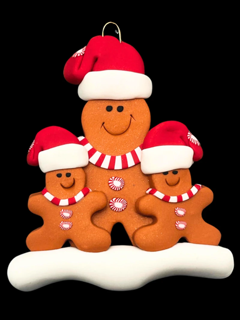 Single Parent Gingerbread Family of 3 Ornament