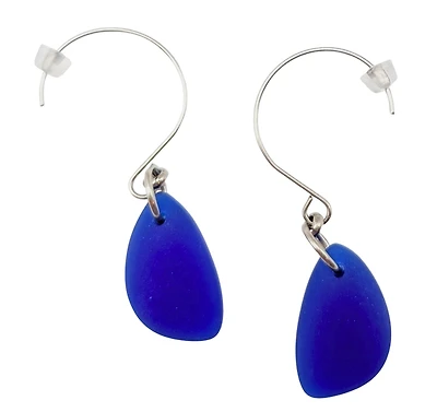 Cultured Sea Glass Earrings Dark Blue