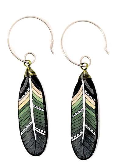 Feather Earrings - Green