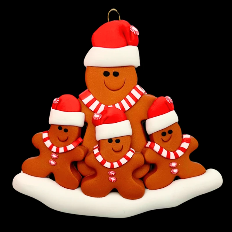Single Parent Gingerbread Family of 4 Ornament