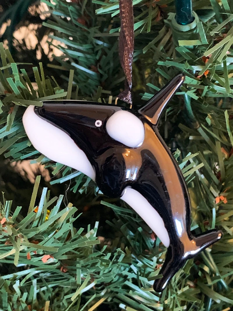Fused Glass Orca Ornament