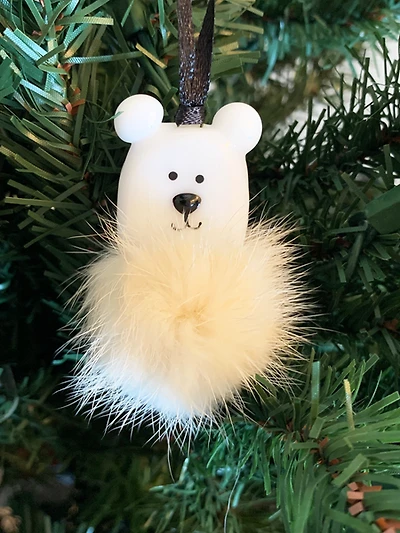 Furry Glass Polar Bear Ornament