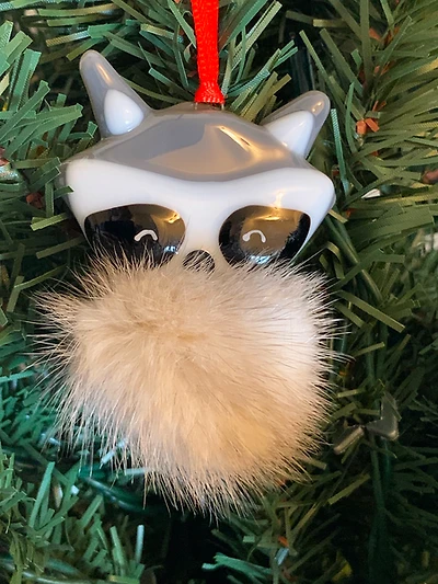 Furry Glass Raccoon Ornament