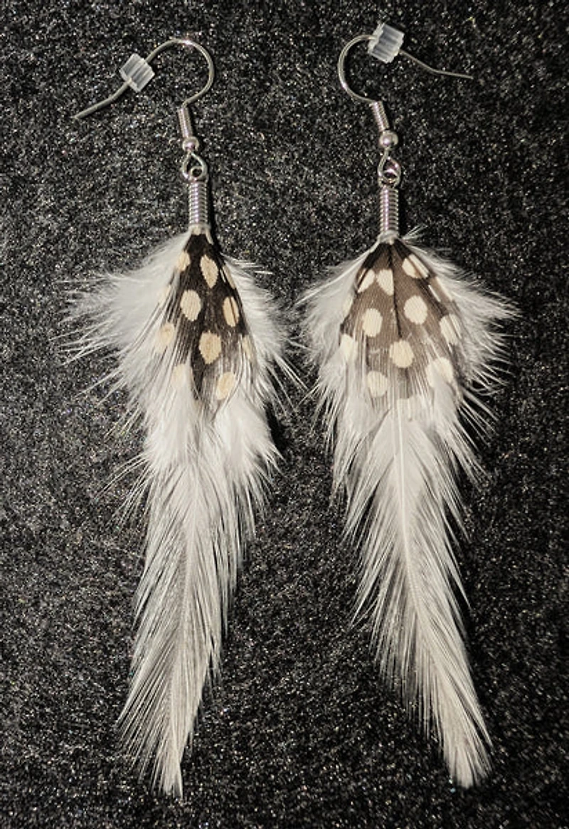 First Nations Feather Earrings White Hackle
