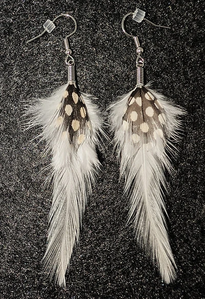 First Nations Feather Earrings White Hackle
