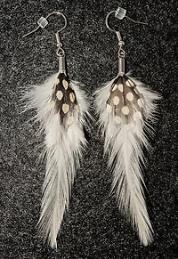First Nations Feather Earrings White Hackle