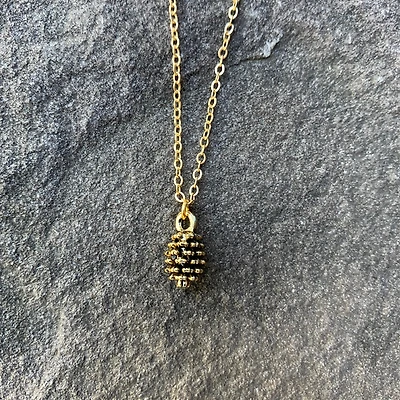 Tiny Pine Cone Pendant - Gold
