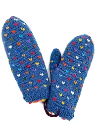 Hand Knit Thrummed Heart Mittens - Blue