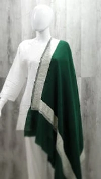 Pure Pashmina Shawl Green with Silver Tilla Work (ONE OF A KIND)