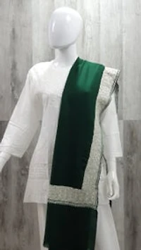 Pure Pashmina Shawl Green with Silver Tilla Work (ONE OF A KIND)