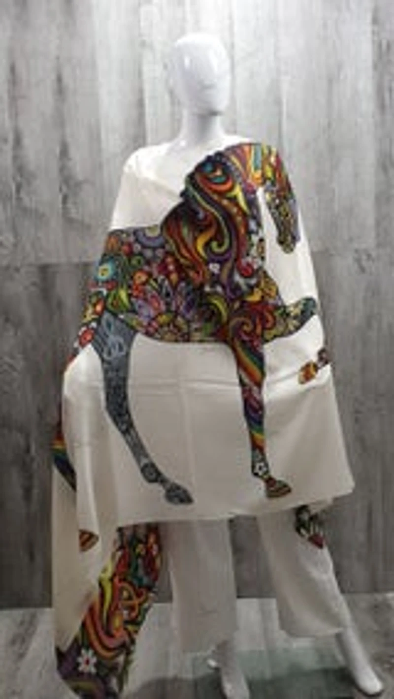 Cashmere Horse White Shawl